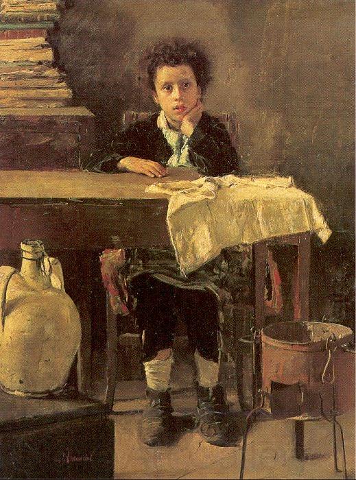 Mancini, Antonio The Poor Schoolboy Norge oil painting art
